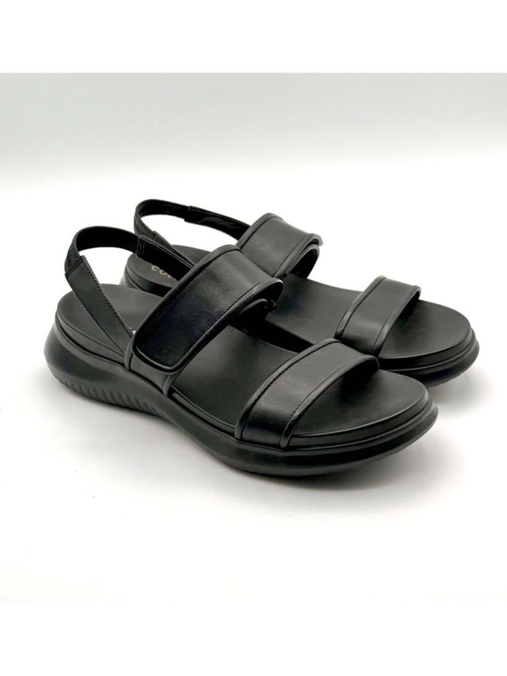 Cole Haan ZEROGRAND MERITT Sz 7.5B Women's Black Leather Sandals Hook & Loop